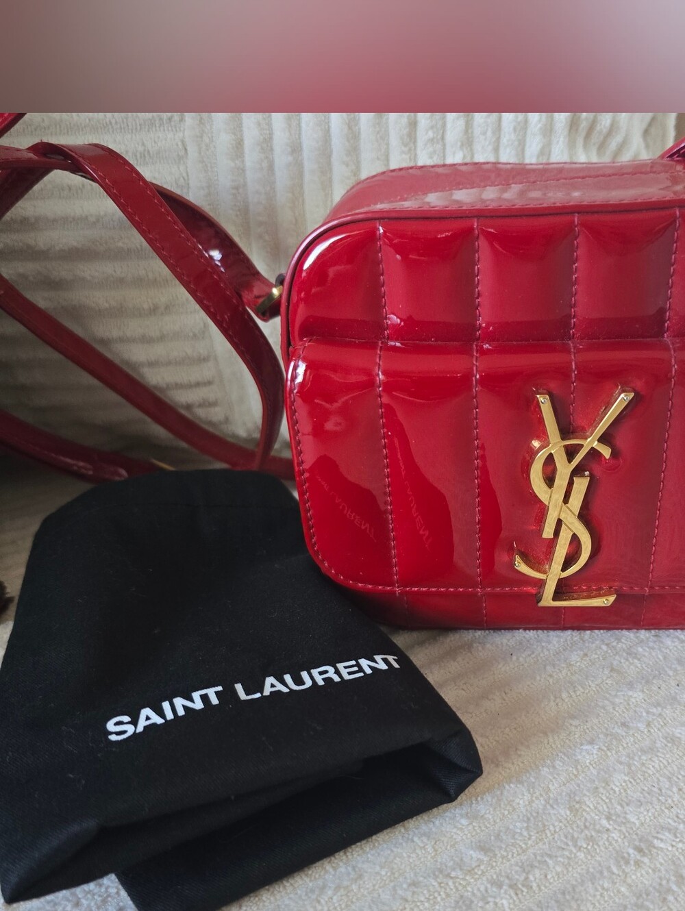 YSL Red Patent Leather Toy Vicky Camera Bag